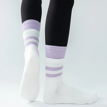 Хлопковые дышащие спортивные носки до середины икры, нескользящие носки с махровой подошвой для йоги, носки для пилатеса, носки для занятий танцами в помещении, фитнесом, носки для пола 0